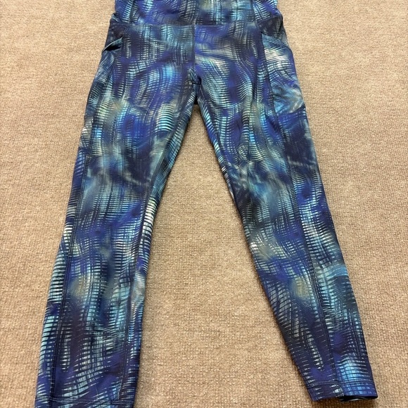 lululemon athletica Pants - Lululemon High Rise Running Crop Leggings – Blue Abstract Print – Women’s 8 0448